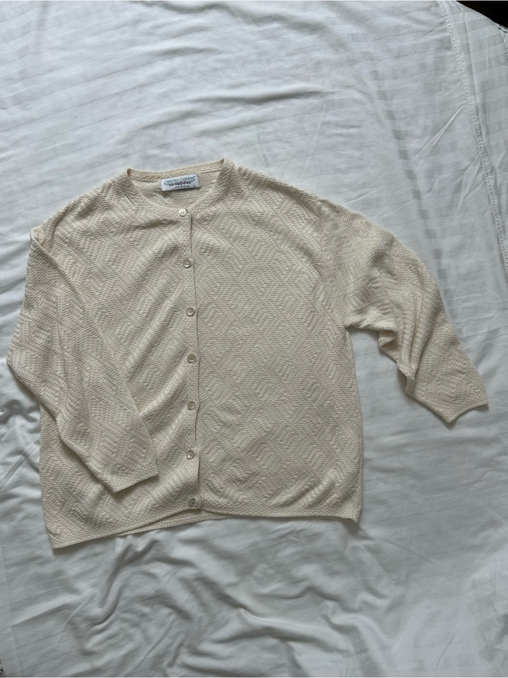 80s 90s Vintage Cream Knit Button-Front Sweater Cottagecore 100% Cotton - Picture 3 of 7